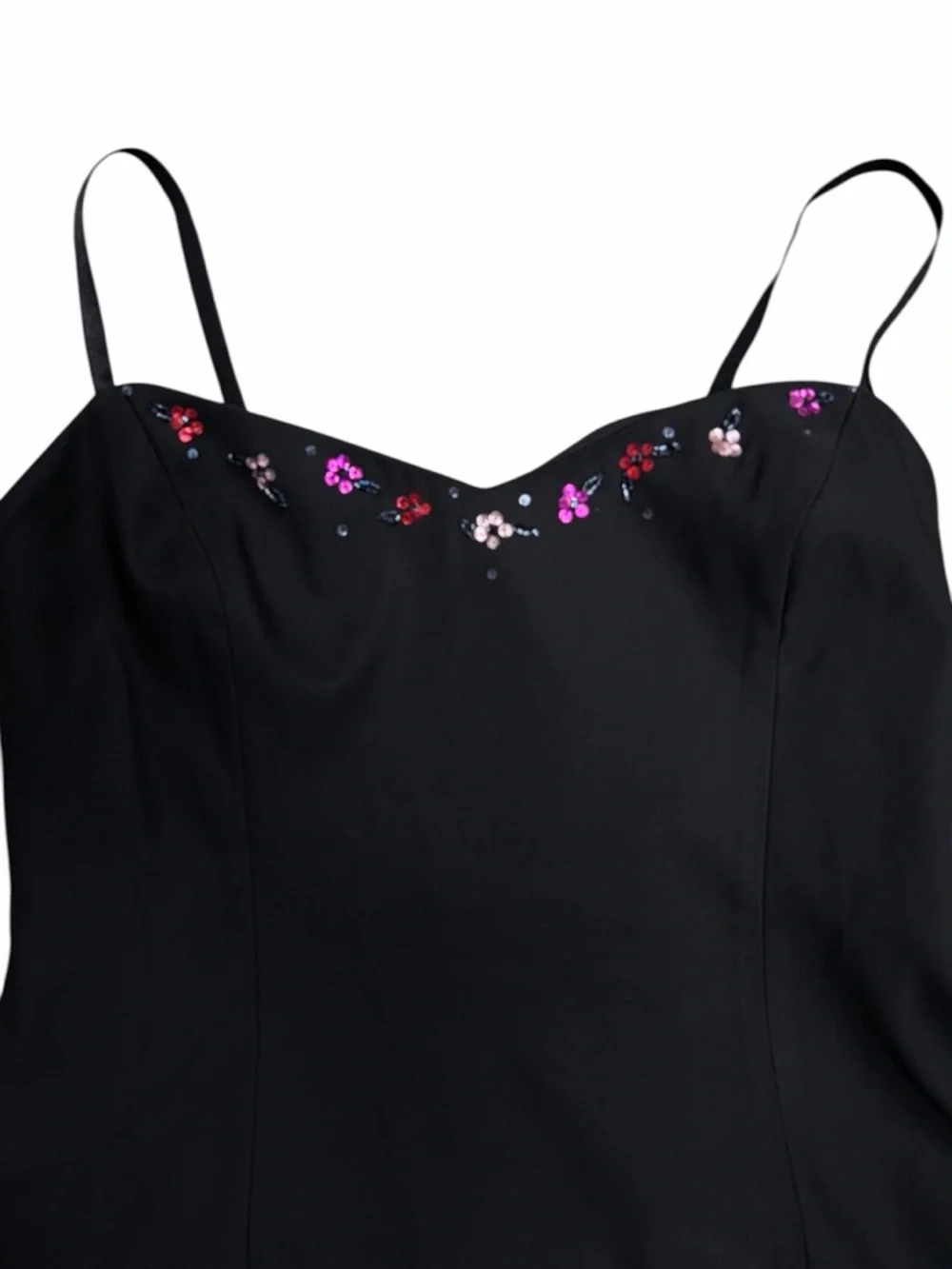 Vintage Laundry by Shelli Segal Black Dress with Pink Floral Sequins - Size 12 - Picture 3 of 6